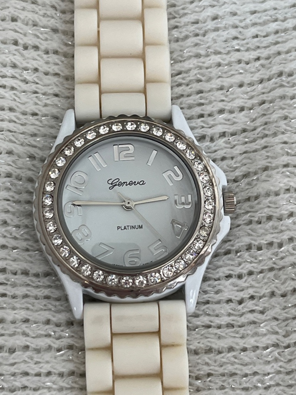 Geneva White/Cream Silicone Band Women's Watch with Silver Back